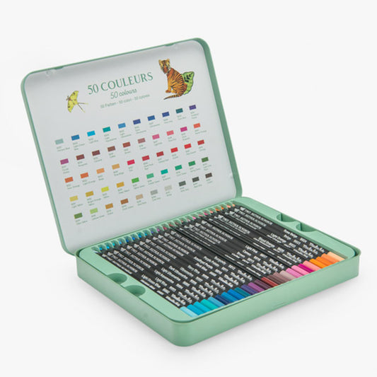 Caja Metálica Con 50 Lápices Colores Moulin Roty Tout Autour