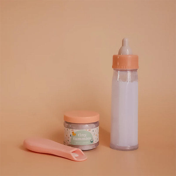 Comida Muñecos Box Biberón Leche y Potito Cereales Tiny Harlow