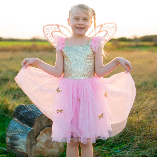 Disfraz Vestido Mariposa Dorada Con Alas 5-7 Años Great Pretenders