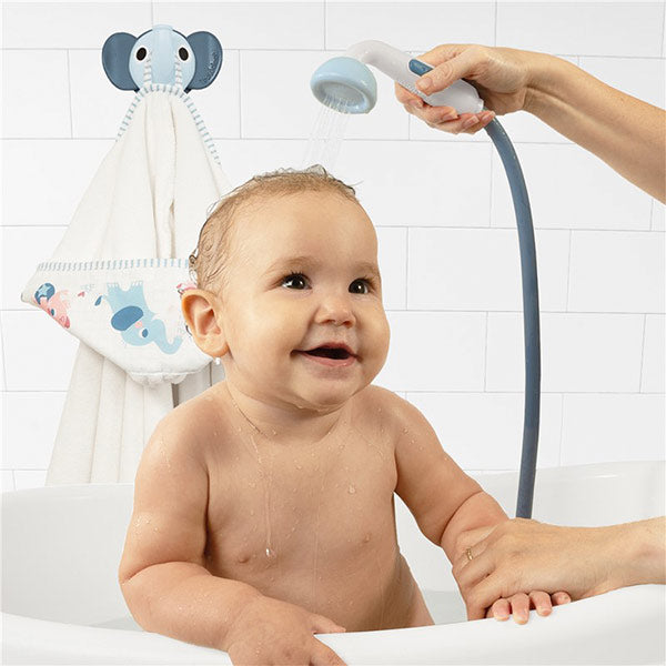 Set Baño Ducha Elefante Y Capa Azul Yookidoo
