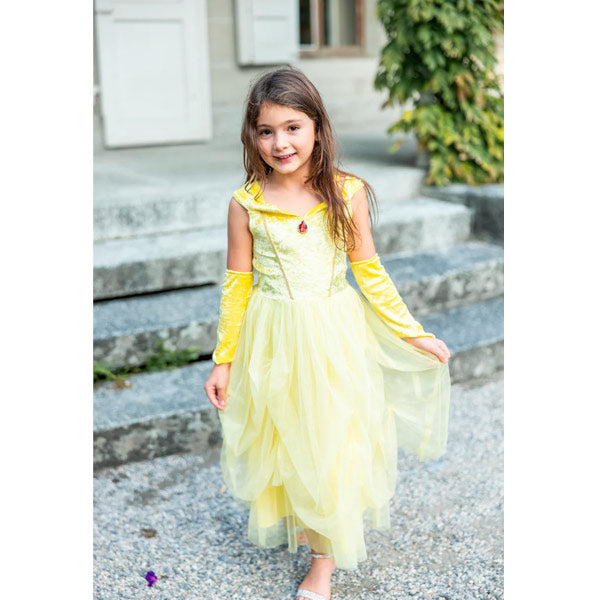 Vestido Princesa Amarillo Aterciopelado Calentadores 5 a 6 años