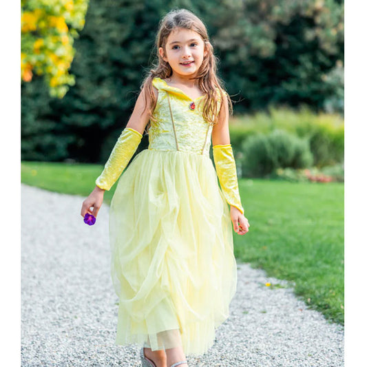 Vestido Princesa Amarillo Aterciopelado Calentadores 7 a 8 años
