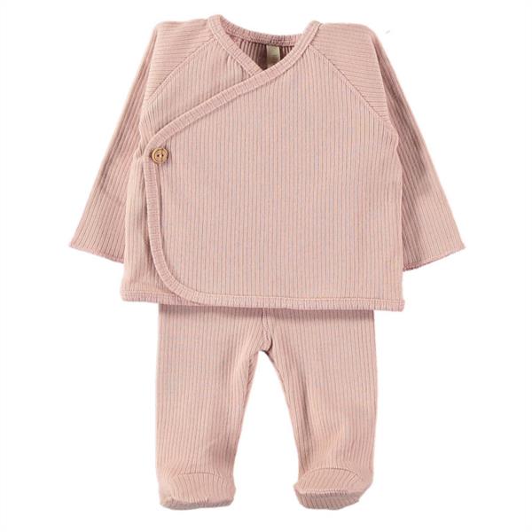 Conjunto Kimono Y Polaina Canalé 100% Algodón Orgánico - Rosa