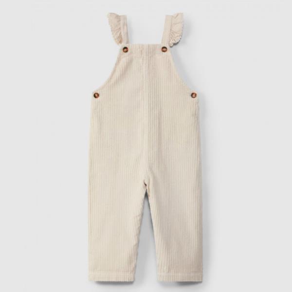 Peto Overall De Pana Ancha Con Bolsillos Trasero Color Arena Laranjinha