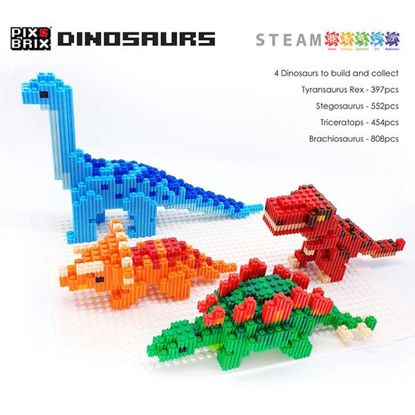 Bloques Pix Brix Dinosaurs Triceratops 454 Piezas Pixel Art