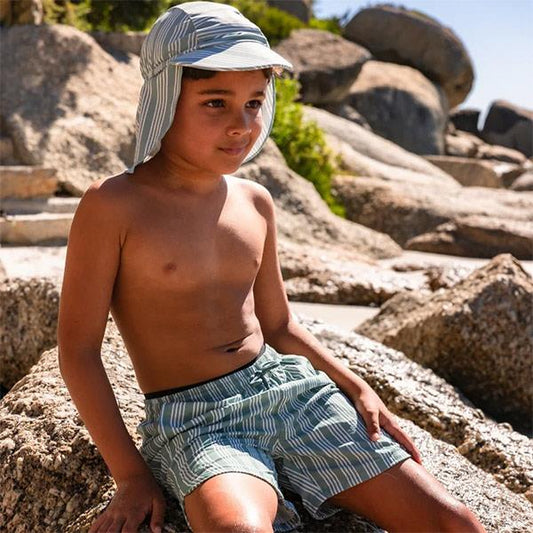 Gorro Protección Solar Rayas Verdes Claro Y Protección Cuello