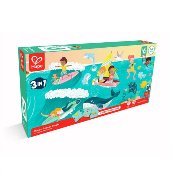 puzle puzzle 3 en 1 amigos del mar hape cuentacuentos cuenta historias regalo niños infantil