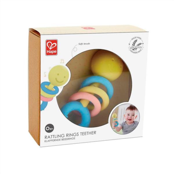 MORDEDOR ANILLOS HAPE BEBE NIÑO FOMENTA ESTIMULACION SENSORIAL Y VISUAL COGNITIVA