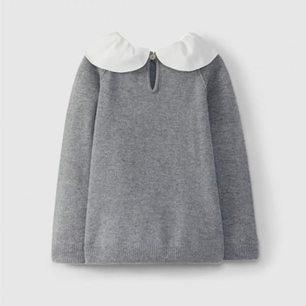 JERSEY DE PUNTO GRIS CON CUELLO MOVIBLE LARANJINHA MODA NIÑOS INFANTIL BOTON NACAR