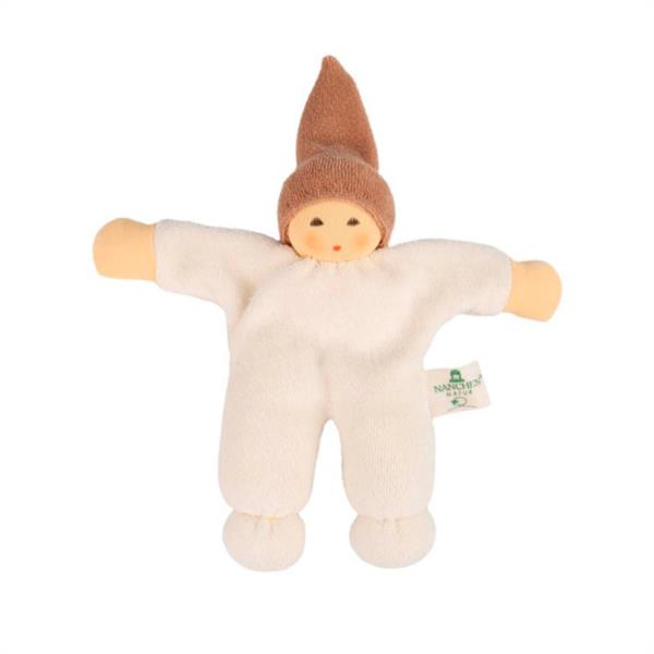 MUÑECO ELFO SONAJERO DE ALGODÓN ECOLÓGICO CON GORRO BEIGE NANCHEN NATUR COORDINACION OJO MANO