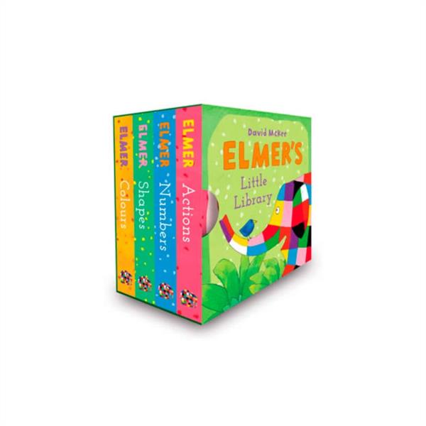 NIÑOS LIBROS ELMER LITTLE LIBRARY APRENDER COLORES FORMAS NUMEROS ACCIONES INGLES