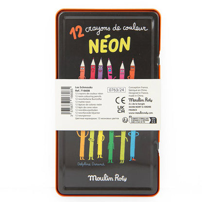 12 Lápices Colores Neón Les Schmouks Moulin Roty