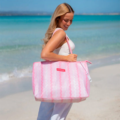 Bolsa Térmica Plastificada Con Abridor Rosa Flamingueo