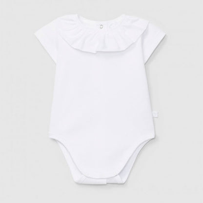 Body Manga Corta Cuello De Volantes Color Blanco Laranjinha