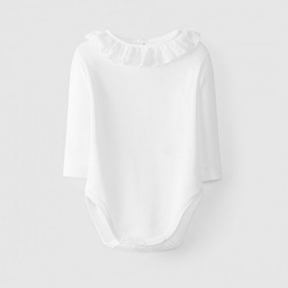 Body Manga Larga Cuello Bordado Color Blanco Laranjinha
