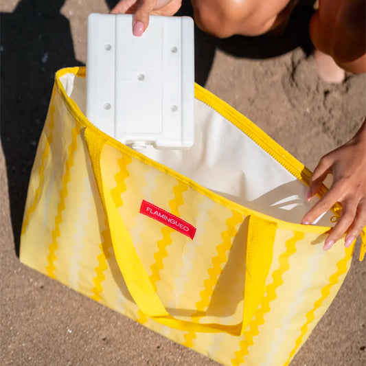 Bolsa Térmica Plastificada Con Abridor Amarillo Flamingueo