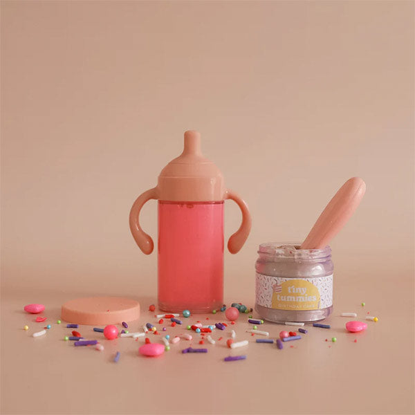 Box Cumpleaños Biberón y Potito Mágico Comida Muñecos Tiny Harlow