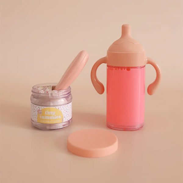 Box Cumpleaños Biberón y Potito Mágico Comida Muñecos Tiny Harlow