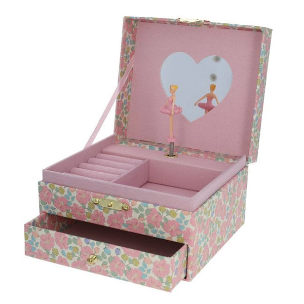 Caja Joyero Musical Flores Fondo Crema