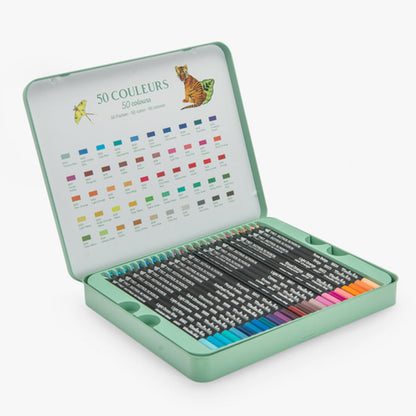 Caja Metálica Con 50 Lápices Colores Moulin Roty Tout Autour