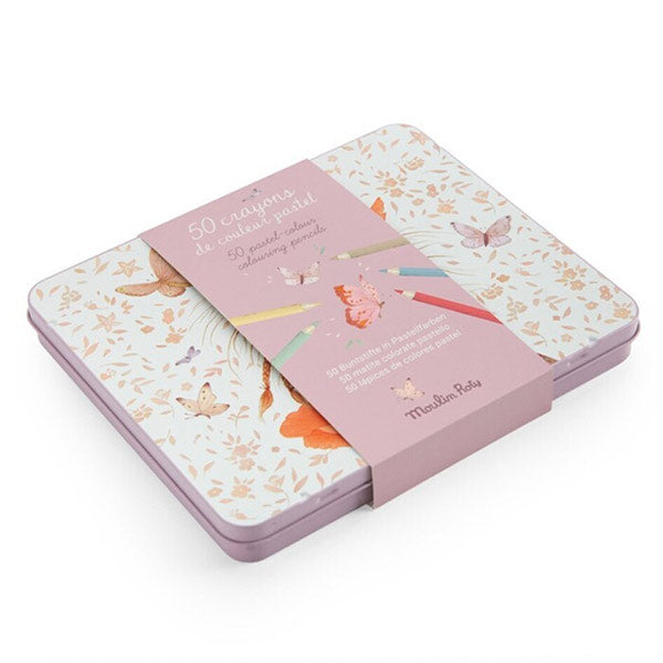Caja Metálica Con 50 Lápices Pastel Les Rosalies Moulin Roty