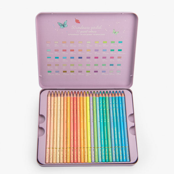Caja Metálica Con 50 Lápices Pastel Les Rosalies Moulin Roty