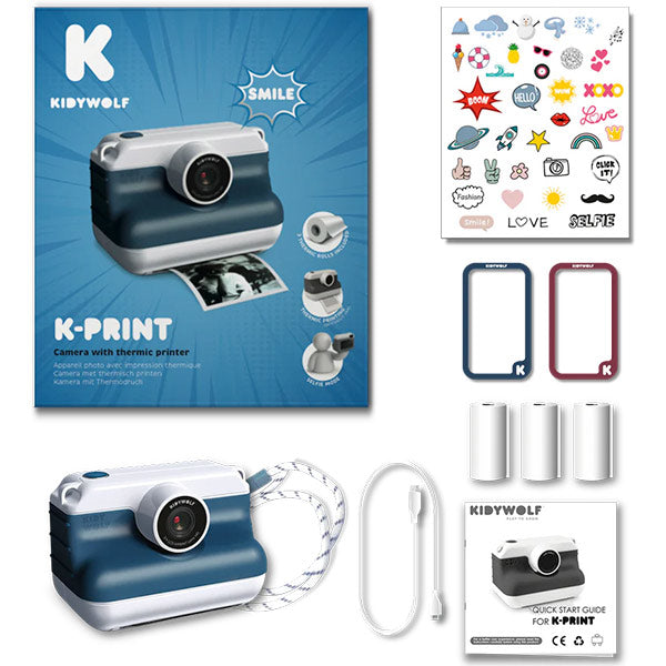 Cámara Fotos Digital Impresión Térmica K-Print Azul KidyWolf
