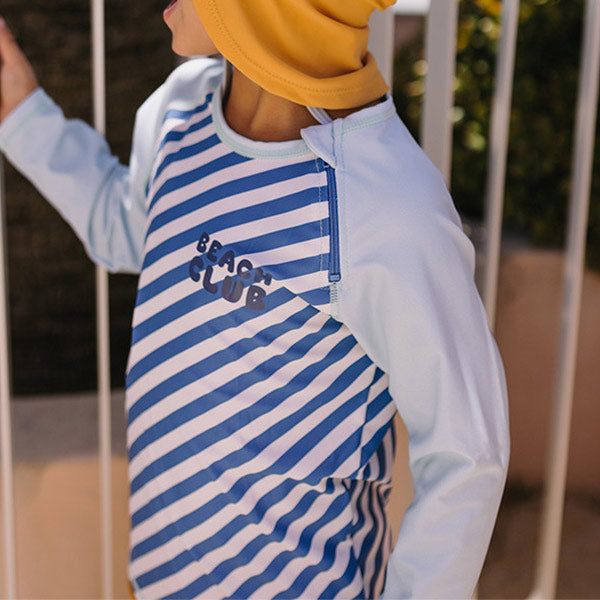 Camiseta Protección Solar UV Infantil Manga Larga Rayas Azules
