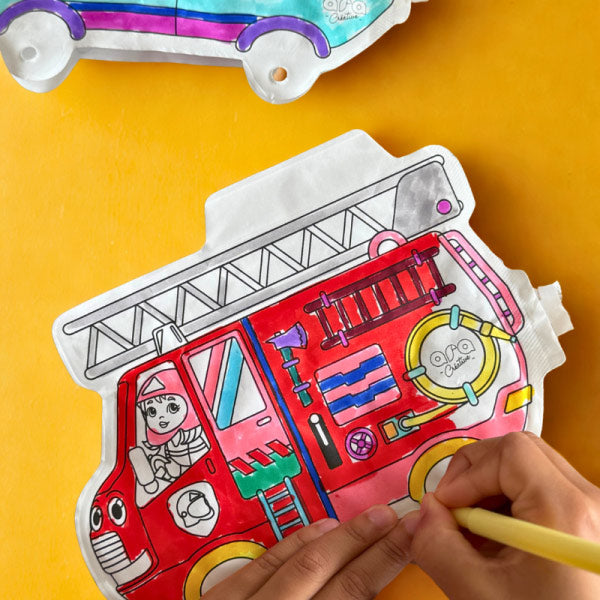 Coches Rescate Inflables Coloreables Con Luz Flash