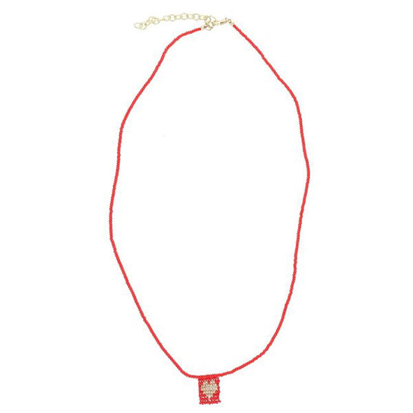 Collar Cuentas Rojas Corazón Dorado