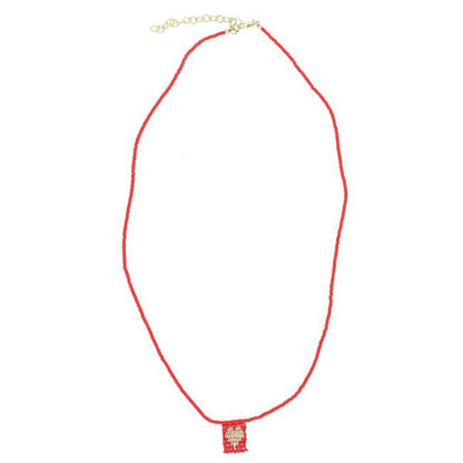Collar Cuentas Rojas Corazón Dorado