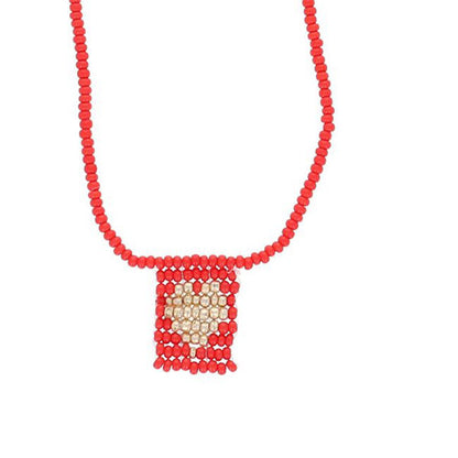 Collar Cuentas Rojas Corazón Dorado