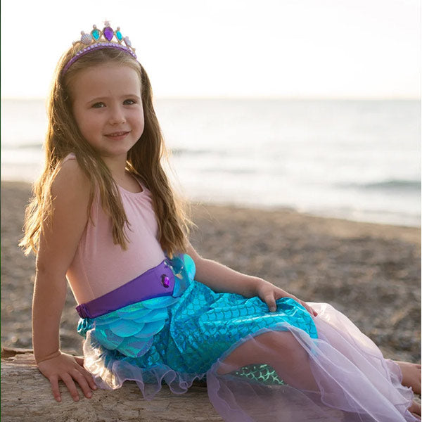 Falda Brillante De Sirena Con Diadema Azul Lila 5 a 6 años Great Pretenders