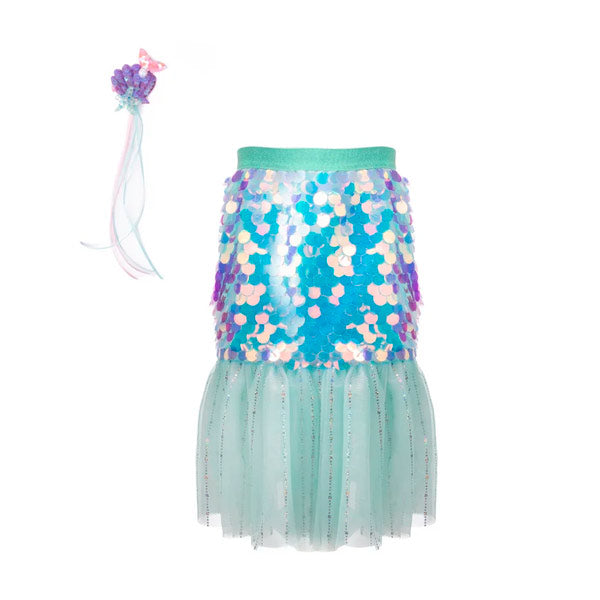 Falda Brillante Sirena Con Pinza De Pelo Menta 4 a 6 años Great Pretenders