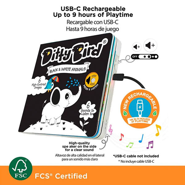 Libro Sonidos Recargable Ditty Bird Black & White