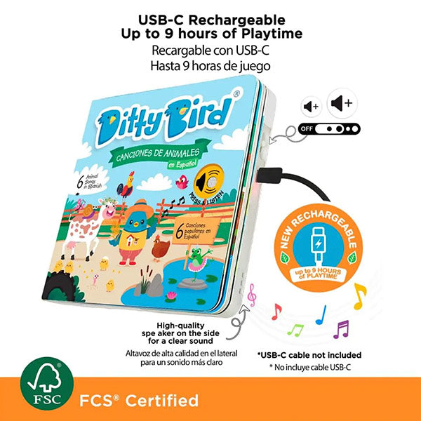 Libro Sonidos Recargable Ditty Bird Canciones Animales