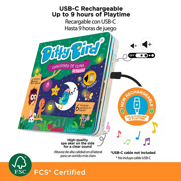 Libro Sonidos Recargable Ditty Bird Canciones Cuna