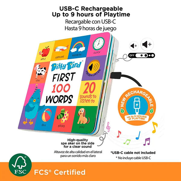 Libro Sonidos Recargable Ditty Bird First 100 Words