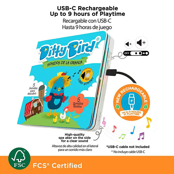 Libro Sonidos Recargable Ditty Bird Sonidos Granja
