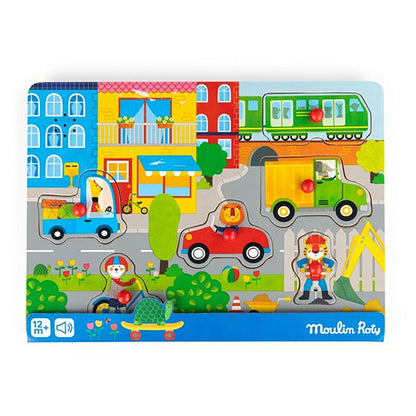 Puzzle Sonoro Ciudad Madera Popipop Moulin Roty