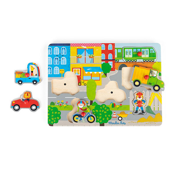 Puzzle Sonoro Ciudad Madera Popipop Moulin Roty