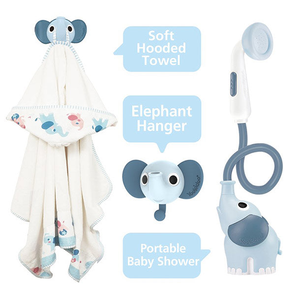 Set Baño Ducha Elefante Y Capa Azul Yookidoo