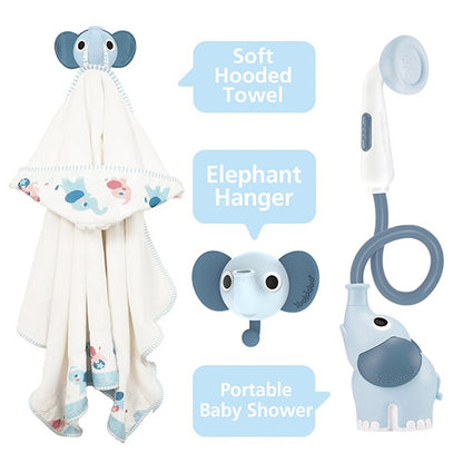 Set Baño Ducha Elefante Y Capa Azul Yookidoo