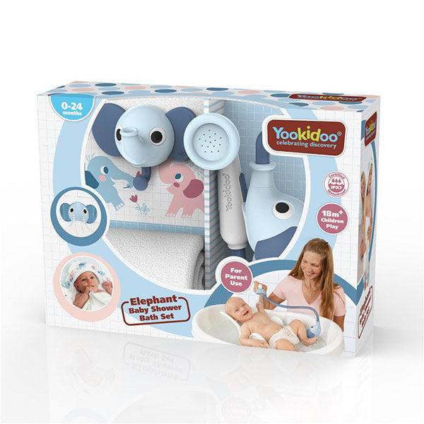 Set Baño Ducha Elefante Y Capa Azul Yookidoo