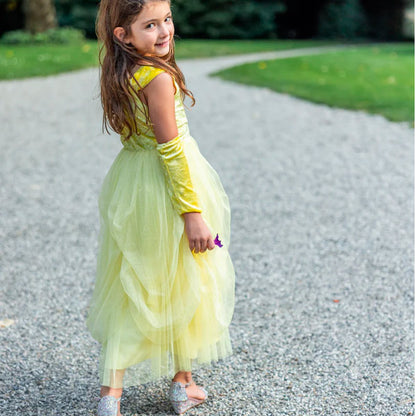 Vestido Princesa Amarillo Aterciopelado Calentadores 5 a 6 años