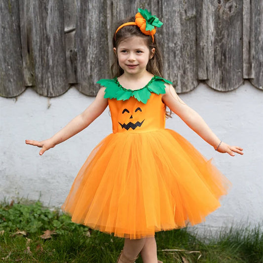Vestido Princesa De Las Calabazas Con Diadema 3-4 Años