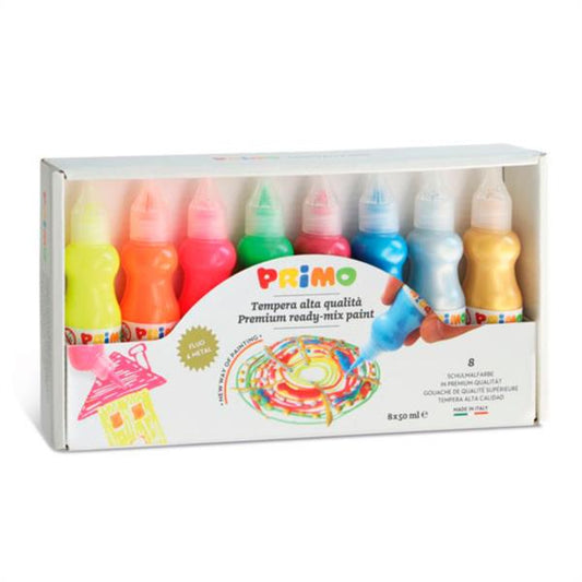 Témperas En Bote Ergonómico Con Boquilla Regulable 8 Botes En Colores Fluo Y Metal