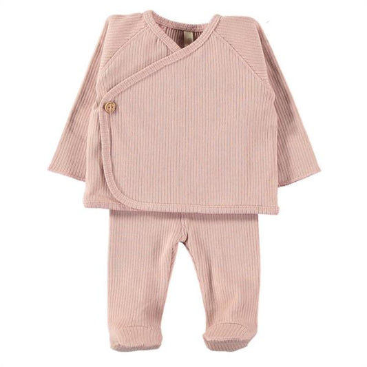 Conjunto Kimono Y Polaina Canalé 100% Algodón Orgánico - Rosa
