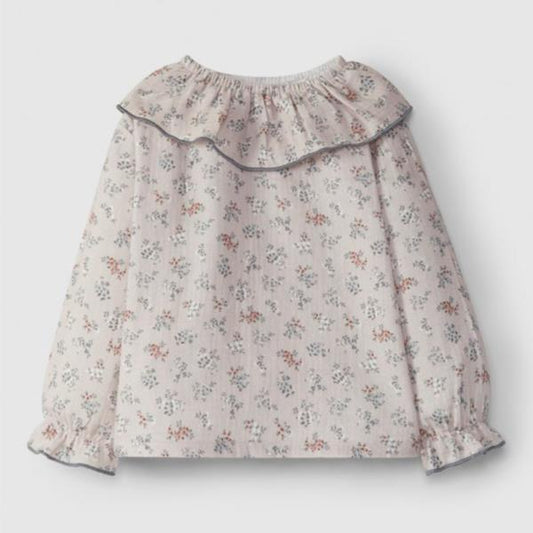 Blusa De Muselina Floral Con Cuello Laranjinha