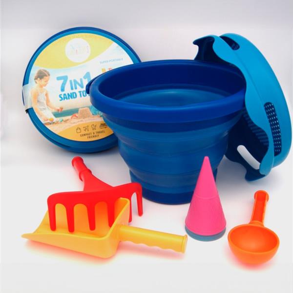 Cubo De Playa Plegable 7 En 1 Color Azul